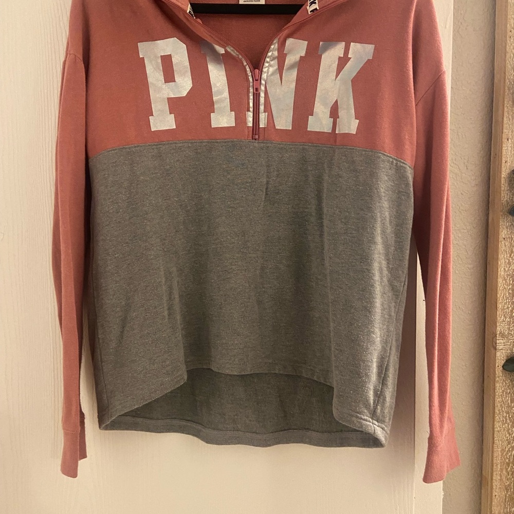 Victoria's Secret PINK Dusty Rose & Heather Gray Half-Zip Pullover